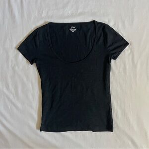 J. Crew Cropped Scoopneck Short Sleeve Top | Black Organic Slub Tee Size XXS